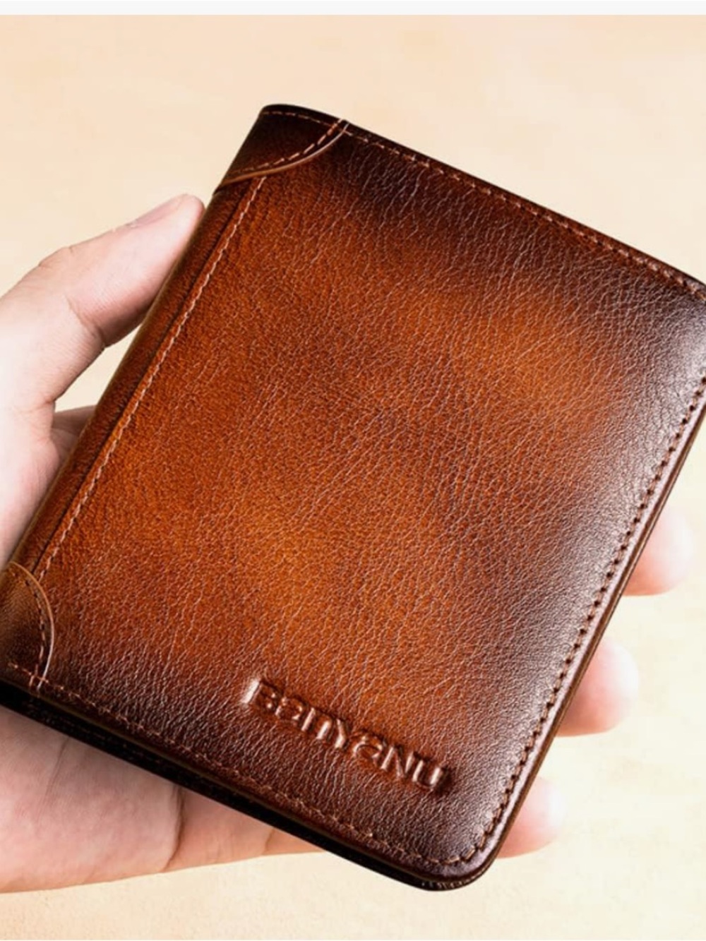 SENYIDUCAN BanYaNu RFID Trifold Wallet for Men - Mens Genuine Leather Wallet
